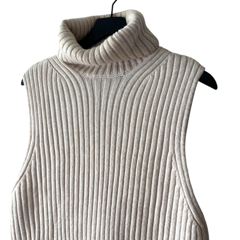 H&M Beige Wool Ribbed Sleeveless Turtleneck Sweater Dress Women's Size S - Picture 2 of 7